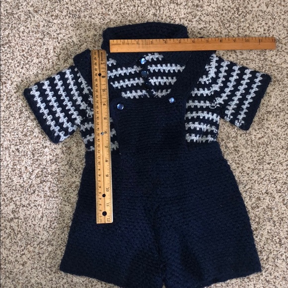 VINTAGE Handmade Navy Baby Boys Shirt and Overalls - Picture 3 of 3